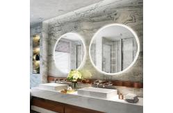 China Smart Private Label Round Lighted Bathroom Mirror With Clock Ice Flower Frosted supplier