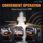 IP67 50w 360 Degree Rotating Remote Control Led Work Light Search Spotlight