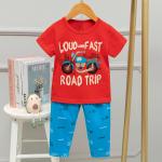 Motorcycle Kids Sleeping Suits / Childrens Red Pyjamas skin friendly short sleeve for sale