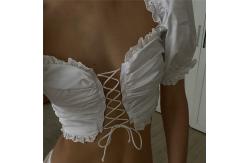 China White Retro Puff Sleeve Women Crop Top supplier