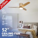 Energy Saving 52in Flush Mount LED Ceiling Fan With Solid Wood Blades for sale