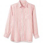 Stripe Red S M L Mens Casual Linen Shirts Open Neck Button Closure