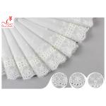 White Cotton Lace Fabric / Eyelet Lace Trim Ribbon With Floral Lace Scalloped Edge DTM Color Dyeing for sale