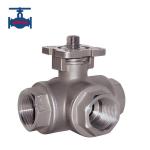 1000PSI Stainless Steel 3 Way Ball Valve Female Threaded Ball Valve Mounting Pad for sale