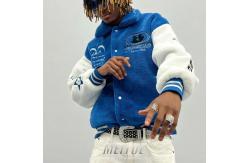China Custom Logo Sherpa Varsity Jacket Button Up Wool Fleece Bomber Jacket Mens supplier