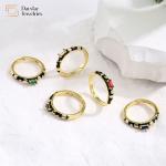 Adjustable Open Black Enamel Rings , Gold Plated Baguette Diamond Rings for sale