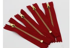 China Red Tape Pants Leather Jacket Gold Zipper , Polyester Tape Two Way Separating Zipper supplier