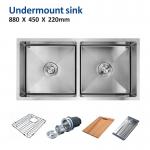 Rectangular Undermount Stainless Steel Kitchen Sink 16 Gauge 50/50 88x45 for sale