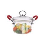 1.5L Clear Borosilicate Glass Soup Pot With Red Double Ears for sale
