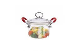 China 1.5L Clear Borosilicate Glass Soup Pot With Red Double Ears supplier