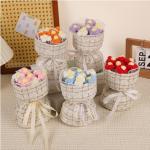 Small Style Knitted Wool Bouquet 8 Puff Flowers Hand-Woven Bouquet Creative Birthday Gift Multiple Color 10*10*15cm for sale