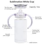 12oz Blank Stainless Steel Sublimation Tumblers Straight Sippy Cup With Straw Baby Feeding Bottle With Handle