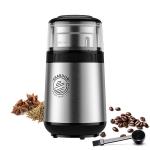Medium Powder Removable Coffee Grinder EU Plug Transparent Lid SS304 Silver Coffee Machine for sale