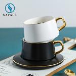 Savall HoReCa Modern Ceramic Cups And Saucers Gold Inlay for sale