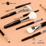 Customize 9pcs Travel Pro Makeup Brushes with Black Wooden Handle and Aluminium Ferrule