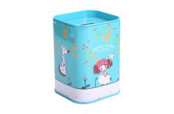 China Recyclable Small Tin Can Metal Coin Collection Boxes Square Tinplate Piggy Bank supplier
