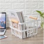 White Long Rectangle Iron Storage Baskets With Wooden Handles for sale