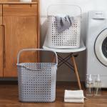 Beige 38x28x35cm Plastic Laundry Basket With Handles Eco Friendly for sale