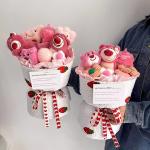 Cartoon Strawberry Bear Doll Flower Bouquets Strawberry Bear Flower Bouquets for Girlfriend as Doll Flower Bouquets on Qixi Festival Valentine's Day for Graduation Confessions for sale