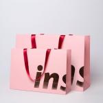 Pink Kraft Paper Bags 420gsm Thick with Satin Ribbon Handles for sale