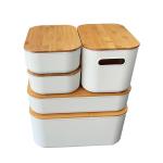 Countertop PP Plastic Storage Organizer With Bamboo Lid For Kitchen