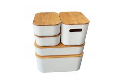 China Countertop PP Plastic Storage Organizer With Bamboo Lid For Kitchen supplier