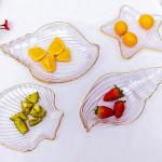 Creative Ocean Style Crystal Glass Shell Plate Decorative Salad Plate With Gold Rim for sale