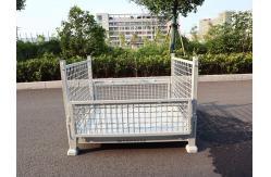 China 1000Kg White Foldable Wire Mesh Pallet Cage Warehouse Stillages Trolley With Wheels supplier