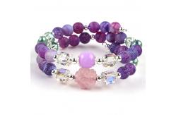 China 8MM Handmad DIY Weathered Agate Crystal Round Bead Adjustable Double Layer Bangle supplier