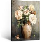 Vintage Peony Canvas Wall Art Floral Decor Painting for Rustic Home Decor for sale