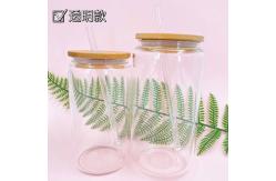 China 12oz 16oz 25oz Juice Glass Cup With Straw And Bamboo Lid supplier