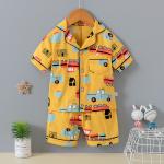 Children Lapel Soft Short Sleeve Button Up Pj Set Cartoon Engineering Car for sale