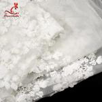 White 3d Embroidered Lace Fabric For Wedding Dress With Elastic Nylon Net