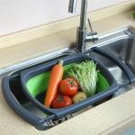 Collapsible Over the Sink Silicone Colander With Long  Handle Kitchen Folding Strainer