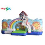 Unicorn Theme Kids Jumping Castle Slide Tarpaulin Inflatable Bouncy House With Blower for sale