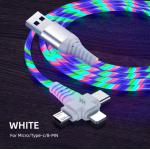 3in1 Flow Luminous Lighting usb cable for Samsung 3 in 1 2in1 LED Micro USB Type C 8Pin charger Wire for iPhone Huawei Xiaomi for sale