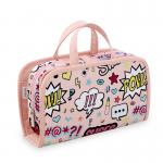 Pink Cute Full Cartoon Pattern Polyester Cosmetic Toiletry Bag for sale
