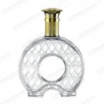 Customized Round 750ml Wine Decanter Glass Bottle with Fine Carved Art and Cork Stoppers for sale