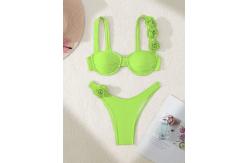 China Striped Floral Ruched Halter Design Bikini Swimsuit for Beach and Vacation supplier