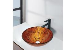 China Red Round Glass Bathroom Sink Textured Exterior Hand Drawing With Foil supplier