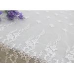 Embroidered Edge Fabric White Floral Lace Vine Netting Tulle For Bridal Gowns for sale