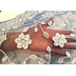 Embroidered White And Blue Sequin Floral Lace Fabric With Scalloped Edging