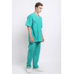 125 GSM Men Nurse V Neck Green Plain Woven Medical Uniform Suit for sale