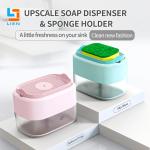 Kitchen Plastic Soap Pump Sponge Caddy With Soap Dispenser Liquid Dish Brush