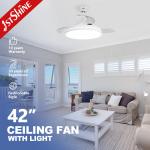 42 Inch Satin Nickel LED Ceiling Fan with Folding Blades and Retractable Light Source for sale