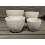China contemporary look white flowing striped effect round fiber clay planter lightweight durable low-maintainence flower pot holiday Villa office decoration garden landscaping project factory