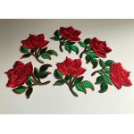 Flower Embroidered Iron On Appliques , Large Red Rose Floral Patches For Clothes for sale