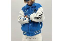 China Custom Logo Sherpa Varsity Jacket Button Up Wool Fleece Bomber Jacket Mens supplier