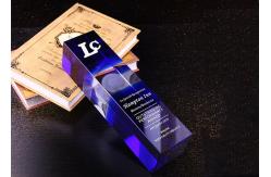 China Blue K9 Crystal Trophy Cup Big Competitions Use With 3D Laser Engraving Logo supplier