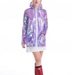 Wholesales fashion design metallic women holographic rain coat for sale